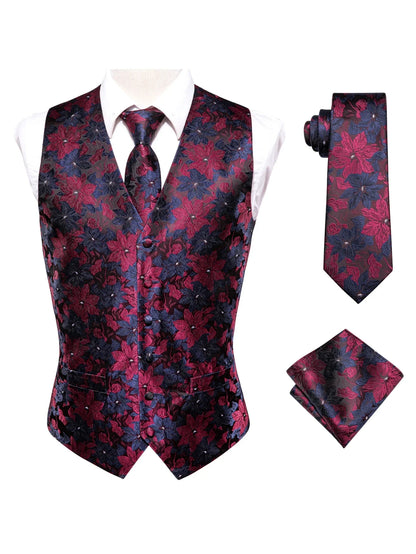 Men's Dress Waistcoat Set with Tie and Pocket Square for Party and Ceremony