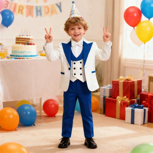 Boys 4-Piece Paisley Formal Suit Set – Adjustable Waist Wedding & Ring Bearer Tuxedo, Ages 3–14