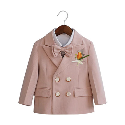 Kids Formal Suit Set Boys Girls Wedding Blazer Multi-Piece Pink Performance Costume