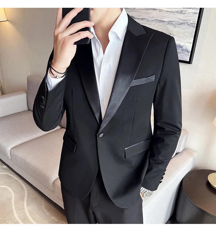 Men's Slim Fit Wedding Suit – Jacket, Vest & Pants | Smart Casual Black Tuxedo for Groom