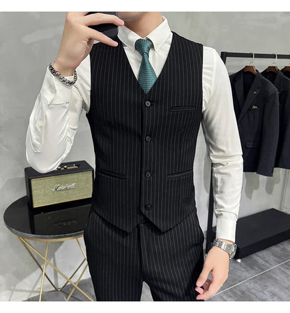 Men's Slim Fit Wedding Suit Set – Blazer, Vest & Pants for Groom & Business Formal