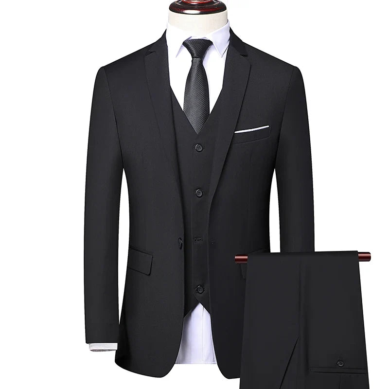 Men's 3-Piece Suit Slim Fit Single Breasted Blazer Vest Pants for Formal and Wedding Occasions