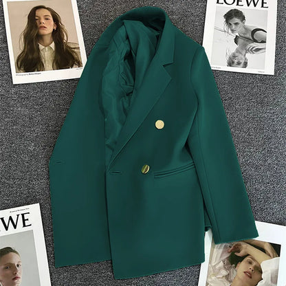 Women's Spring Autumn 2026 Commuter Style Small Suit Jacket Double Row Buttons White Versatile Polyester Fiber Fashion