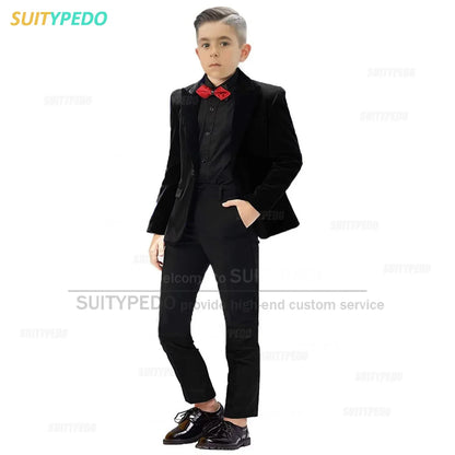 Fashion Purple Boy Suit Set Peaked Lapel Blazer And Pants 2 Pieces Wedding Party Costume Children Birthday Photography Tuxedos