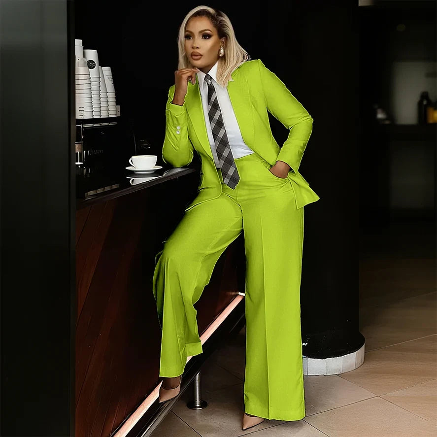 White Women's Suits Modern Formal Fashion Single-breasted Peak Lapel Two Pieces (Jacket+Pants) Office Lady Simple Set