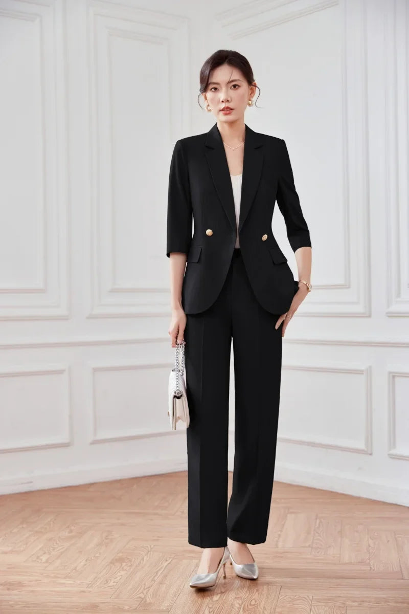 Mid-sleeved fashionable business women's clothing, high-quality two-piece suit jacket + pants, new spring 2026