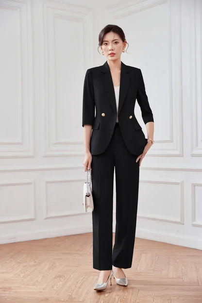 Mid-sleeved fashionable business women's clothing, high-quality two-piece suit jacket + pants, new spring 2026