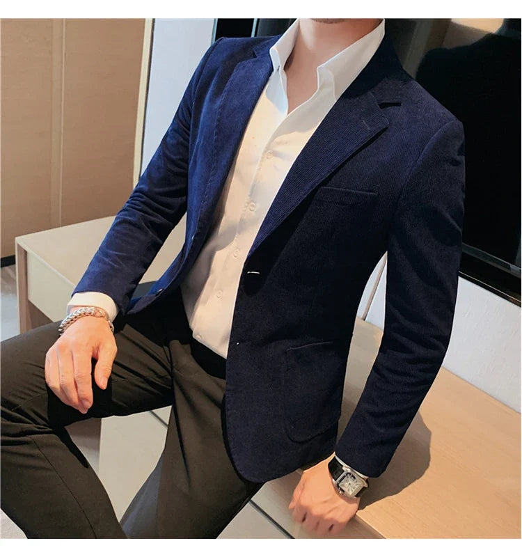 2024 High Quality Fashion Handsome Trend Business Matching Corduroy Small Suit Jacket Men Slim Fashion Casual Handsome Suit