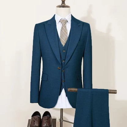 Men's 2 Piece Double Breasted Suit Set Slim Fit Peaked Lapel Formal Blazer Pants Luxury Business Wedding Groom Tuxedo For Men