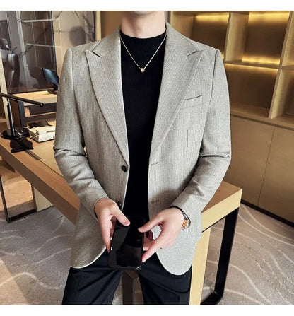 Men's Blazer Single Breasted Slim Fit Korean Style Casual Suit Jacket
