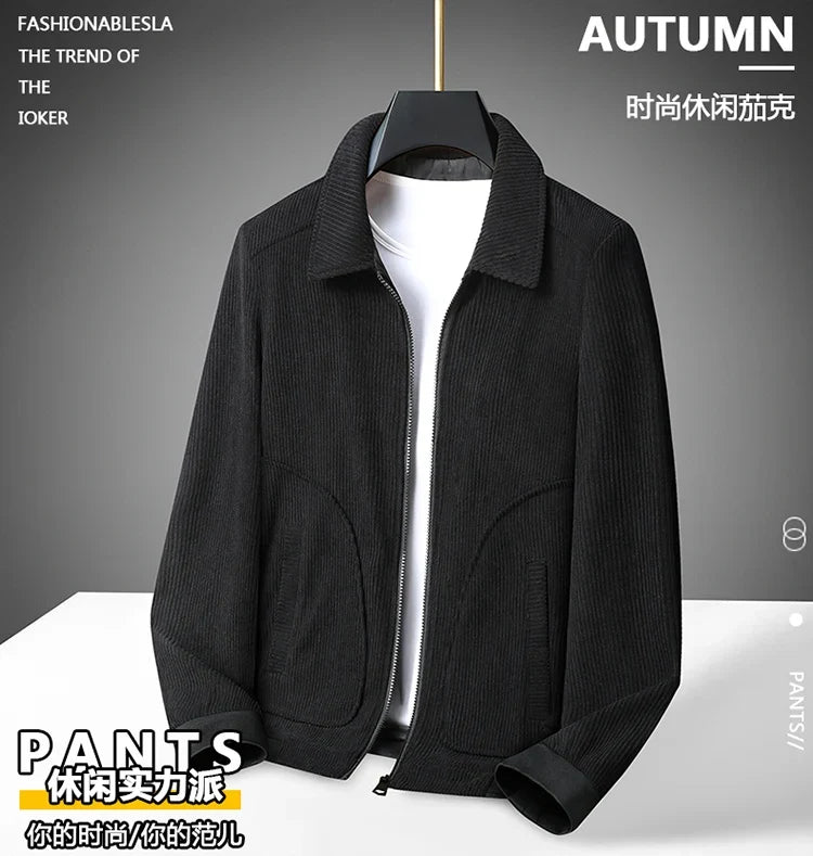 Men's High-Quality Corduroy Jacket Plus Size Lapel Thick Autumn Winter Warm Casual Gown for Older Generations