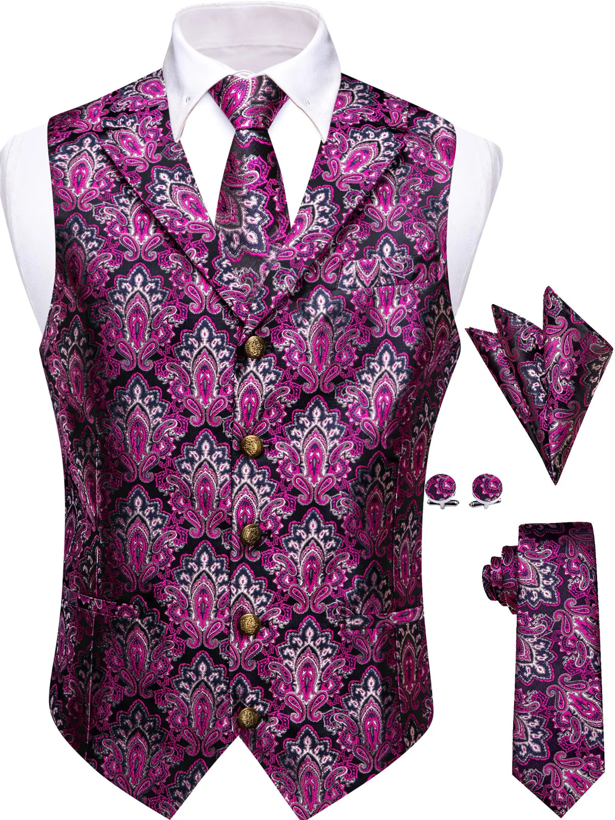 Men's Vest and Tie Set – Paisley Floral Waistcoat with Necktie for Weddings and Business Occasions