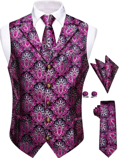 Men's Vest and Tie Set – Paisley Floral Waistcoat with Necktie for Weddings and Business Occasions