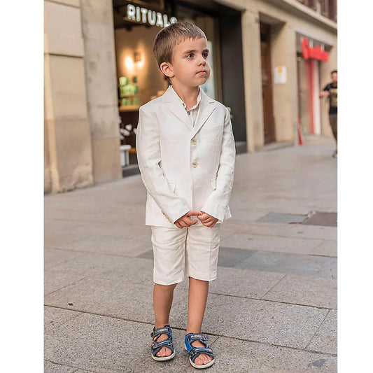 Fashion Linen Boy Suits 2 Piece Summer Single Breasted Notch Lapel Outfits Slim Breathable Casual Daily Formal Kids Clothes