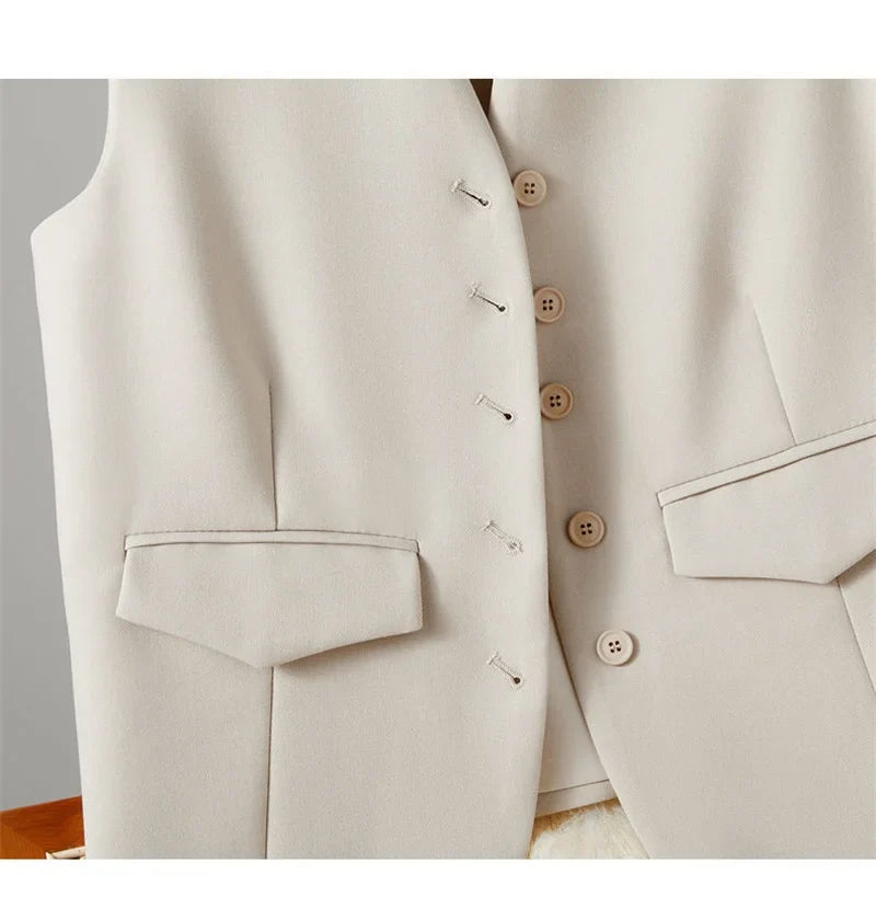 2025 New Women's Blazer High End Casual Vest Waistcoat Female Commuting Slimming Collar Less Sleeveless Short Suit Jacket Lined