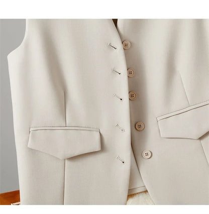 2025 New Women's Blazer High End Casual Vest Waistcoat Female Commuting Slimming Collar Less Sleeveless Short Suit Jacket Lined