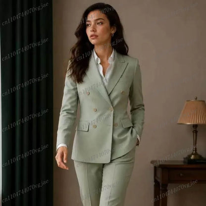 Mint Green Fashion Women Suit Formal Wedding Party Business Prom Ladies Girl Mother Costume 2 Piece Set Jacket Pants