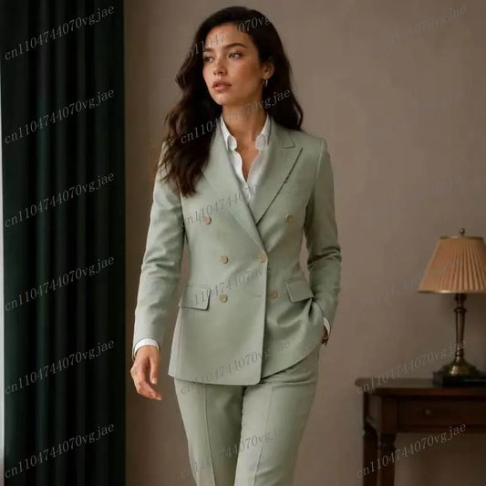 Mint Green Fashion Women Suit Formal Wedding Party Business Prom Ladies Girl Mother Costume 2 Piece Set Jacket Pants