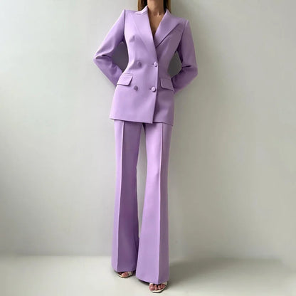 Women Suits Sets 2 Piece Elegant Peak Lapel Double Breasted Outfits Fashion Daily Casual Chic Female Suit (Jacket+Pants)