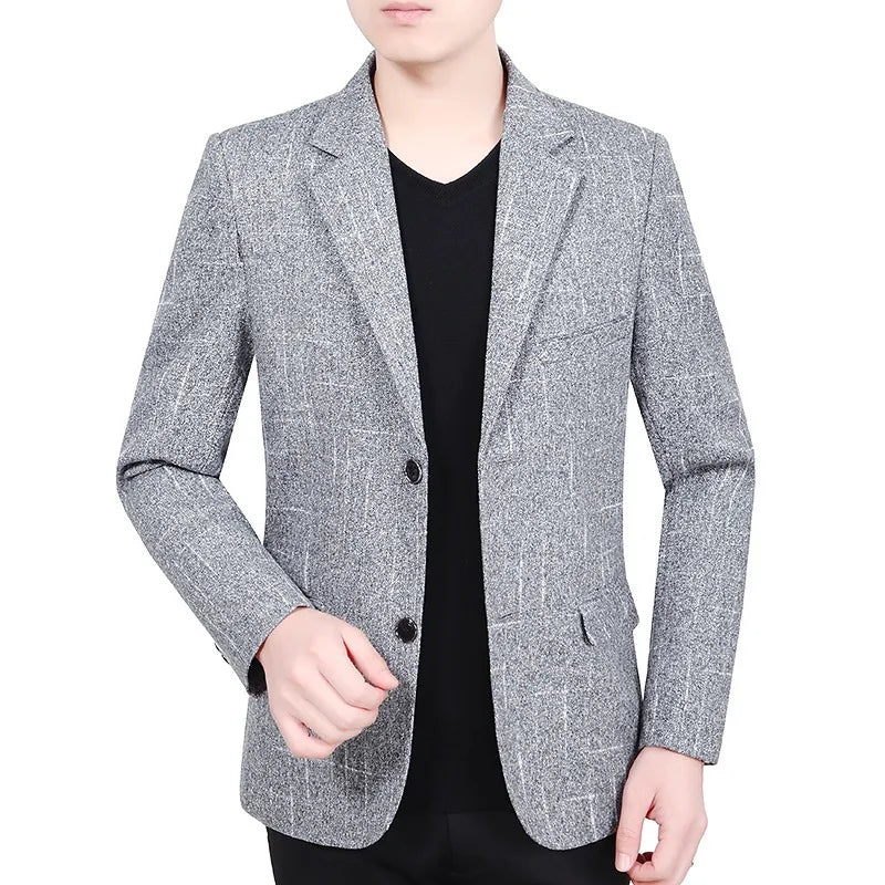 KIDWHXR Men Blazer Retro Striped Turn Down Collar Single-breasted Male Outerwear Long Sleeve Breathable Casual Man Suit Coat