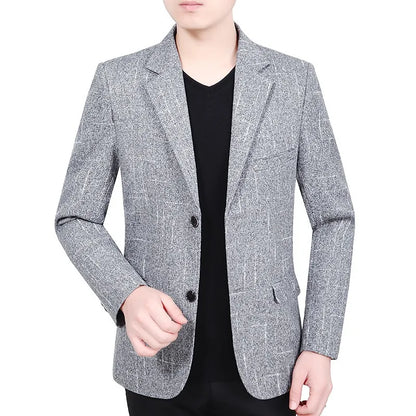 KIDWHXR Men Blazer Retro Striped Turn Down Collar Single-breasted Male Outerwear Long Sleeve Breathable Casual Man Suit Coat