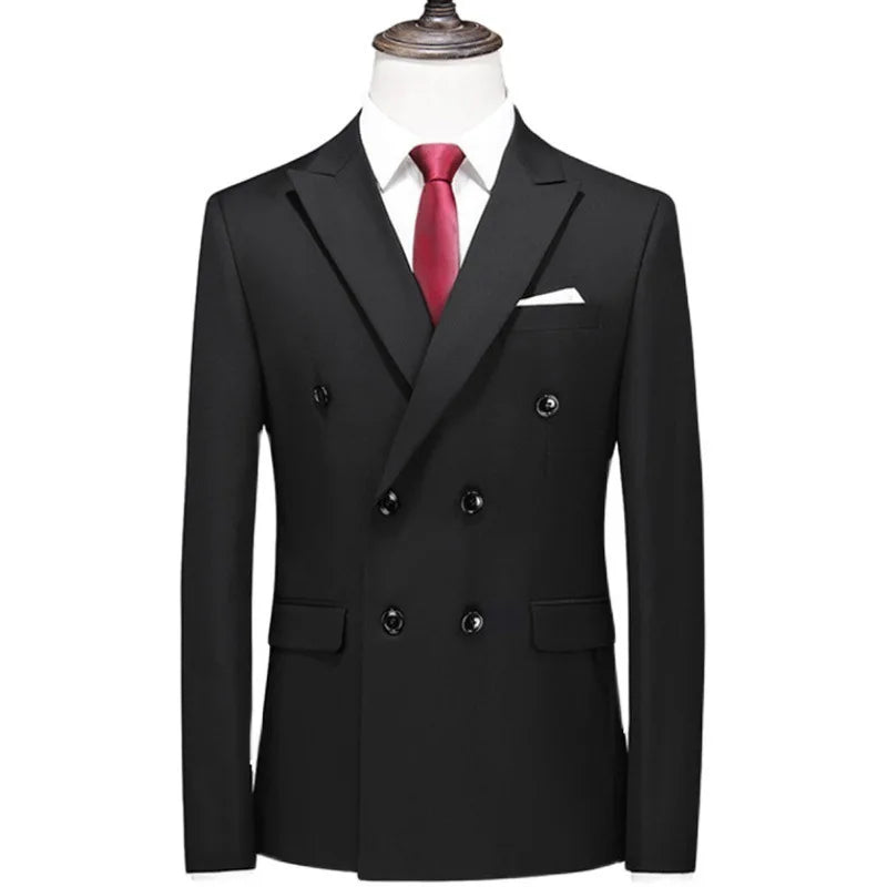 Men's Double Breasted Blazer – Slim Fit Solid Color Formal Jacket for Weddings & Office