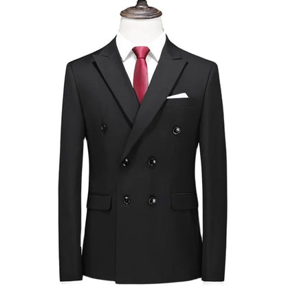 Men's Double Breasted Blazer – Slim Fit Solid Color Formal Jacket for Weddings & Office