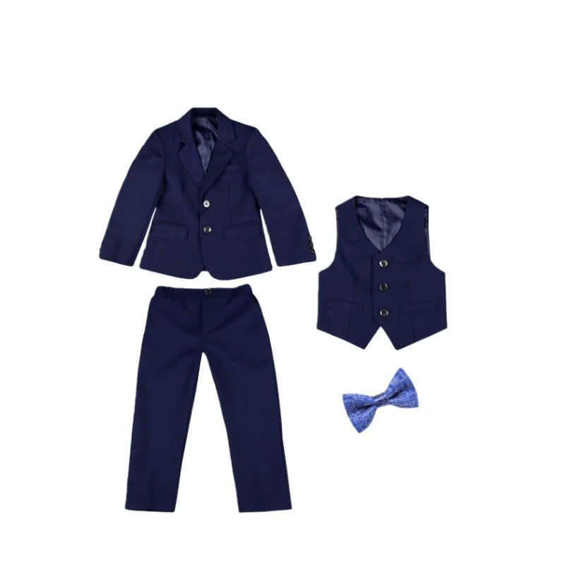 Flower Boys Slim Fit Wedding Dress 1-11Years Children's Jacket Vest Pants Bowtie 4Pieces Birthday Party Performance Costume
