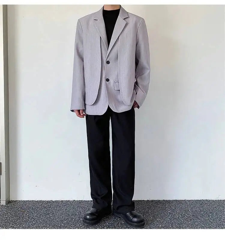 Men's British Dandy Style Blazer, Premium Textured Casual Suit Jacket, Structured Shoulders Light Mature Fashion Coat for Autumn