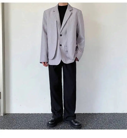 Men's British Dandy Style Blazer, Premium Textured Casual Suit Jacket, Structured Shoulders Light Mature Fashion Coat for Autumn