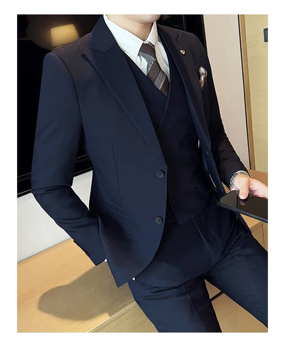(Blazer+ Vest + Trousers) 2023 Latest Design Double Breasted Vest Men's Suit High Quality Business Simple Casual Dress Wedding