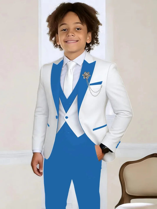 3-Pieces Boys Slim Fit Suits Piano Performance Wear Handsome Kids Suit Set Wedding Ring Bearer Outfit Plus Size Tuxedo 2-20T