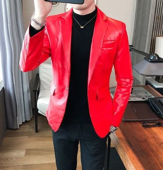 Thin Leather Man Suits and Blazers Simple Breasted Clothing Handsome Classic Menswear High Quality Coats Casual Jacket for Men
