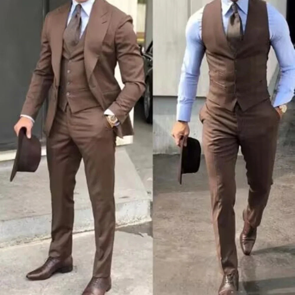 3PCS Men's Formal Tuxedo Set with Peaked Lapel Blazer Vest Pant  Fashion Business Suits For Party Wedding Groom