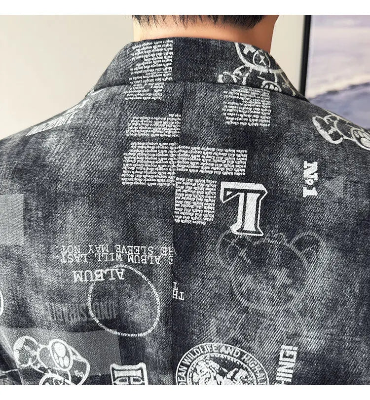 2024 Autumn Winter Jacquard Denim Suit Jacket for Men Fashion Business Casual Blazers Streetwear Social Men Clothing
