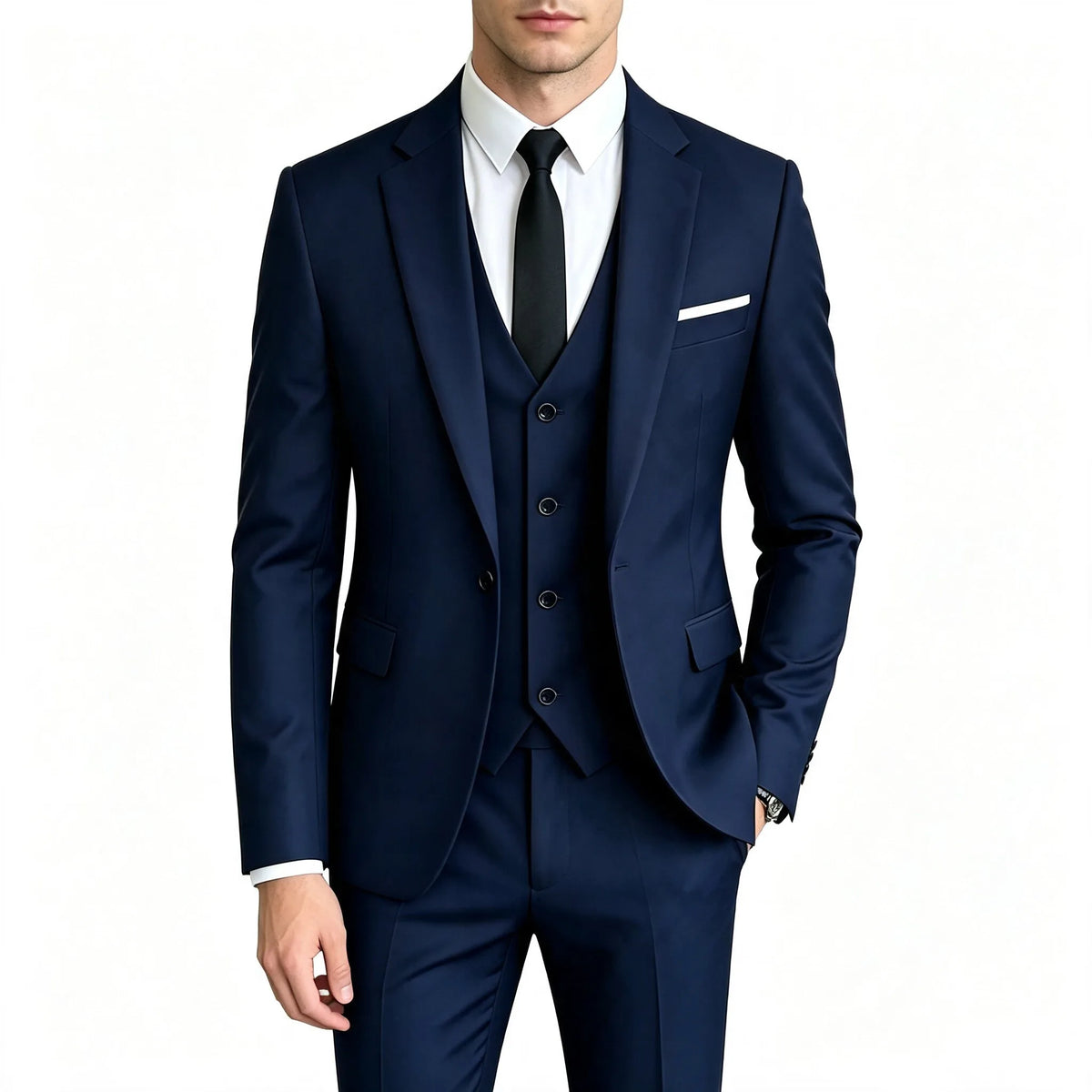 Elegant Men's 3 Pieces Suit Slim Fit 1 Button Tuxedo Blazer Vest Pants Formal Set For Business Casual Wedding Groom