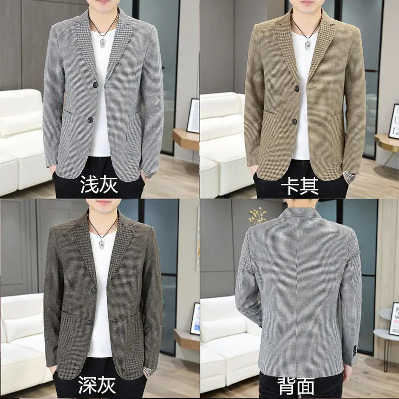 Men's Plaid Blazer for Casual Business Spring Autumn | Khaki Dark Gray Light Gray