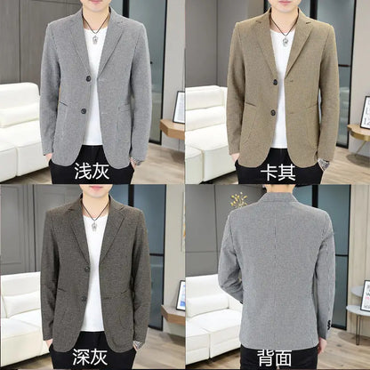 Men's Plaid Blazer for Casual Business Spring Autumn | Khaki Dark Gray Light Gray