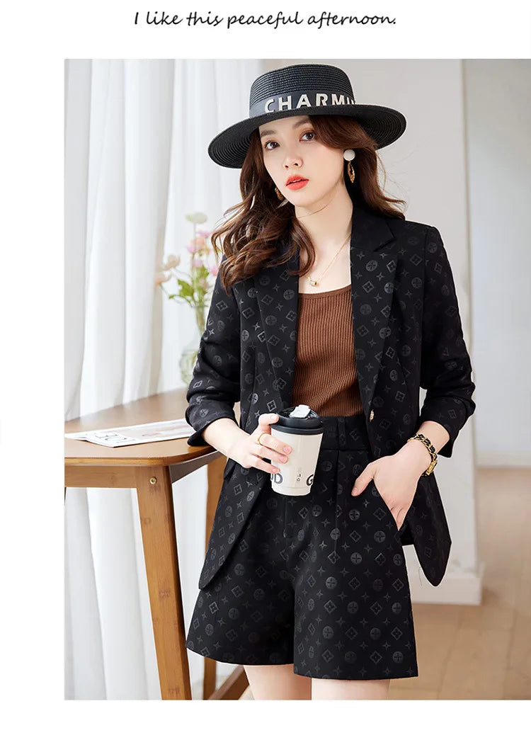 Fashion Temperament Professional Suits Women 2024 Spring Summer New Formal Long Sleeve Blazer And Pants&Shorts Sets Work Wear