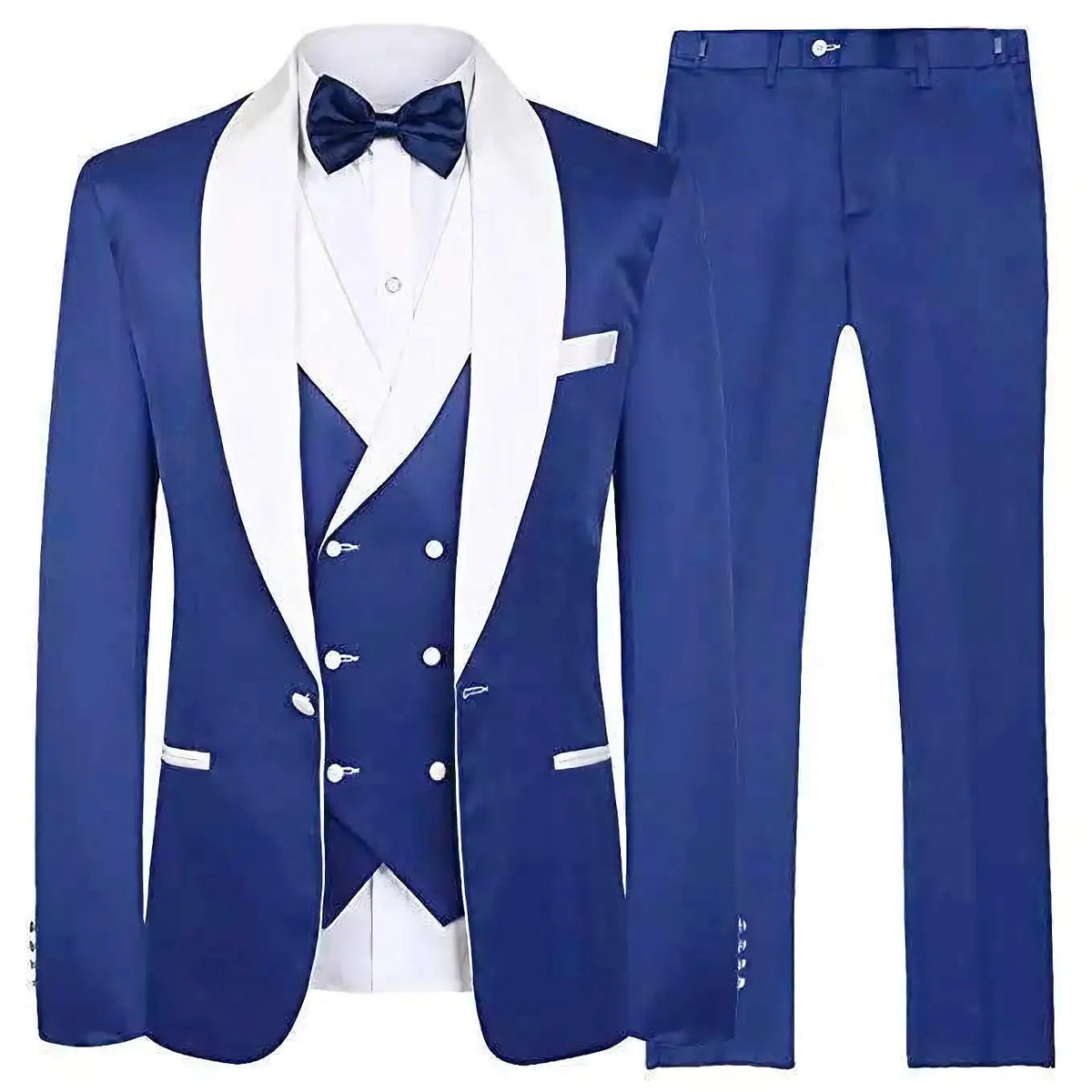 Men's Suit Navy Blue Groom Tuxedos White Shawl Lapel Men Suits with Pants Wedding Business Suit 3 Piece