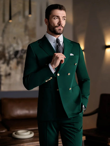 Green Formal Man Slim Fit Suits 2 Pieces Jacket Pants Birthday Party Wear Elegant Handsome Men's Suit Set Piano Performance Wear