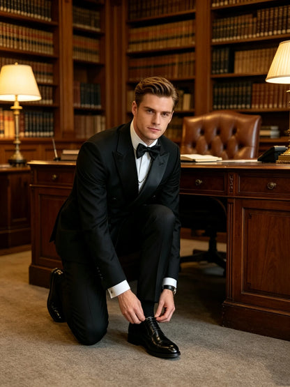 2 Pieces Black Men's Suit Peak Lapel Double Breasted Blazer Pants Wedding Business Birthday Party Prom Suits Groom Tuxedos