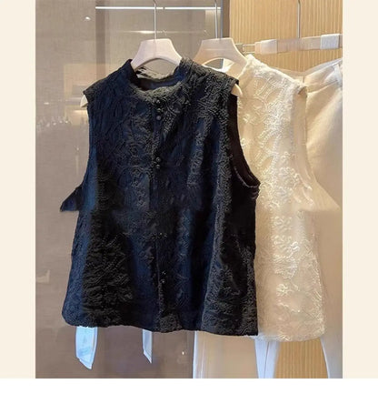 Women's New Chinese Lace Vest 2026 New Spring Summer  Stand Collar Sleeveless Jacket Ladies Vest Tops Waistcoat Outerwear