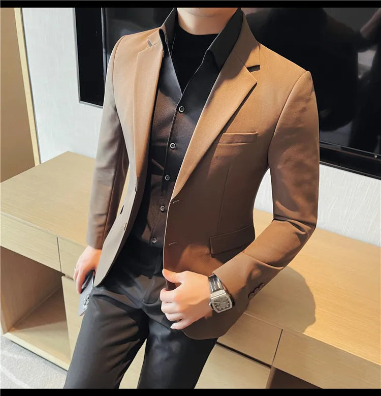 Removable Shirt Fake Two Suit Coats Men Spring Autumn Korean Slim Fit Business Casual Suit Coat Formal Social Party Prom Tuxedos
