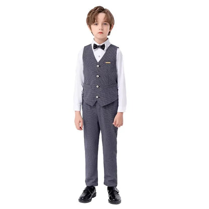 British Style Kids Piano Host Speech Performance Costume School Boys Vest Pants Bowtie 3Pieces Ceremony Clothing Set