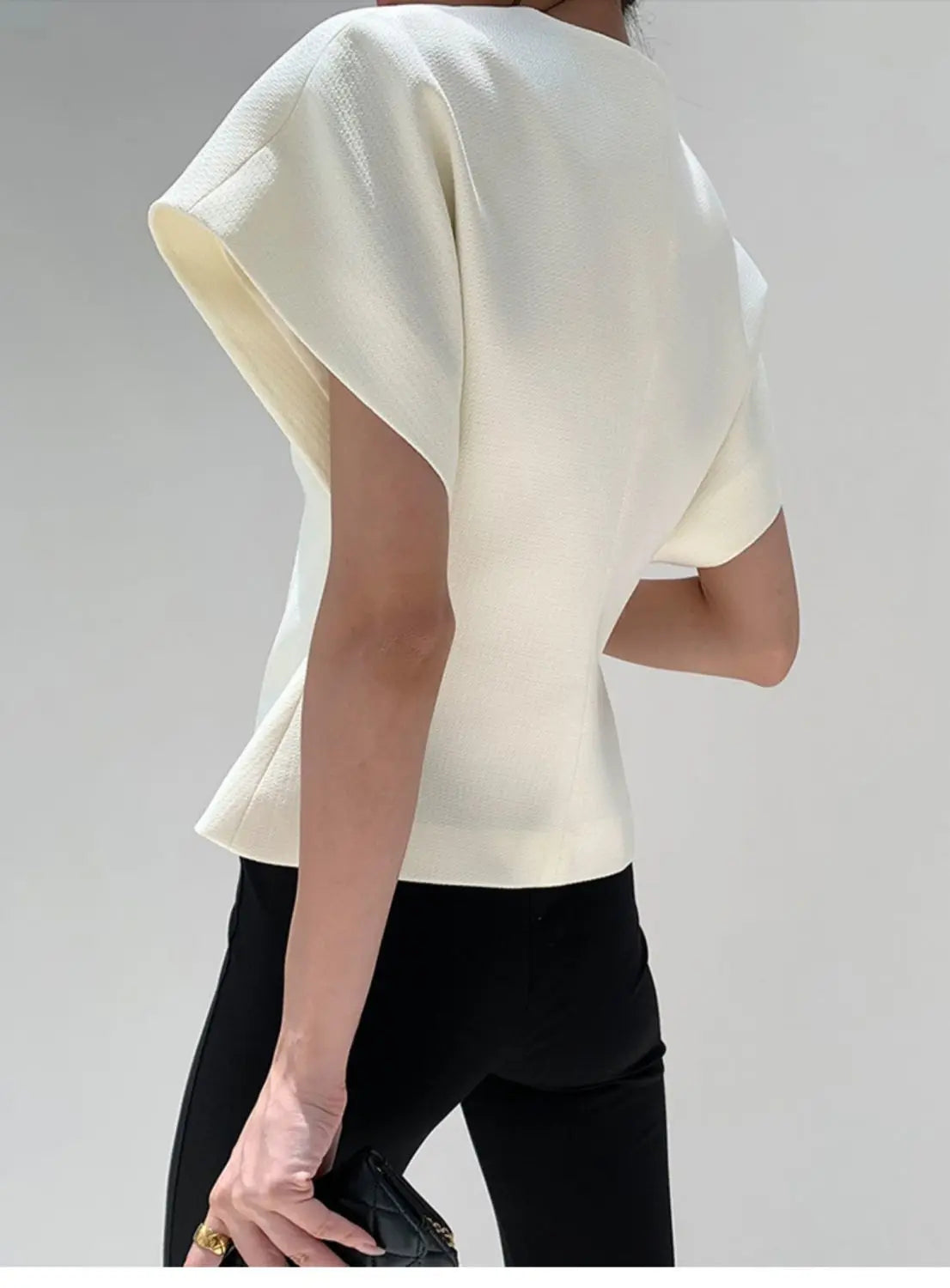Summer French Asymmetric Blazer Vest Coat Women Drop Shoulder Sleeve Waistcoat One Button Waist Slim Fashion White Top