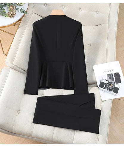 Elegant Ladies Autumn Trousers Suit Women Long Sleeve Blazer and Pants 2 Piece Matching Sets Work Wear Office Formal Outfit