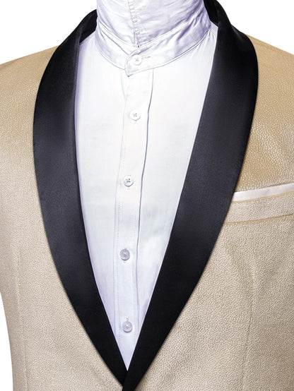 Glitter Textured Men Tuxedo Jacket, Champagne Solid Jacquard Satin Shawl Lapel Slim Blazer for Formal Occasions