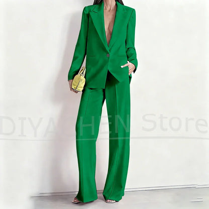 Women's Suit Set Peak Lapel One Button Blazer and Wide-Leg Pants Fashion Formal Casual Party Office Stylish Pants Sets Two Piece