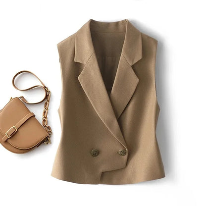 Women Spring Autumn Vests Jacket Fashion Solid Vest Coat NEW Korean Blazer Vest Outwear Female Sleeveless Short Jacket Waistcoat